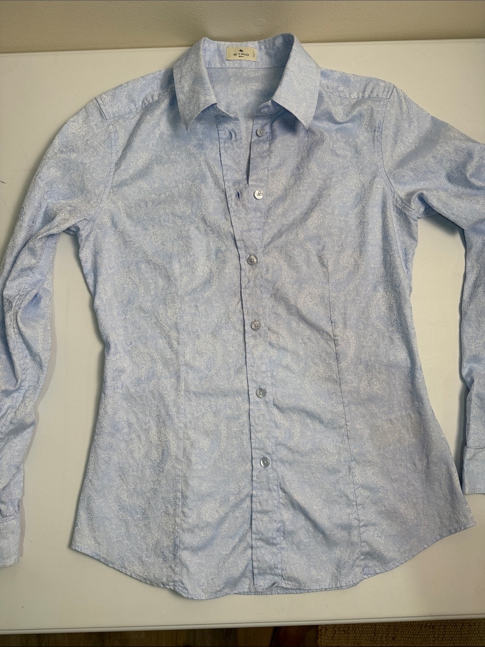 ETRO women’s paisley baby blue button up shirt sz 40